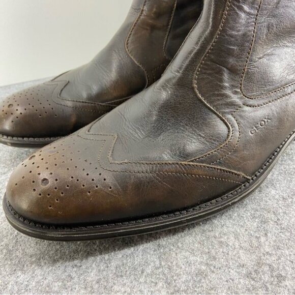 Geox Men’s Brown Leather Western Dress Shoe Ankle Boot Size 43.5 or US 10-10.5 - Picture 2 of 12